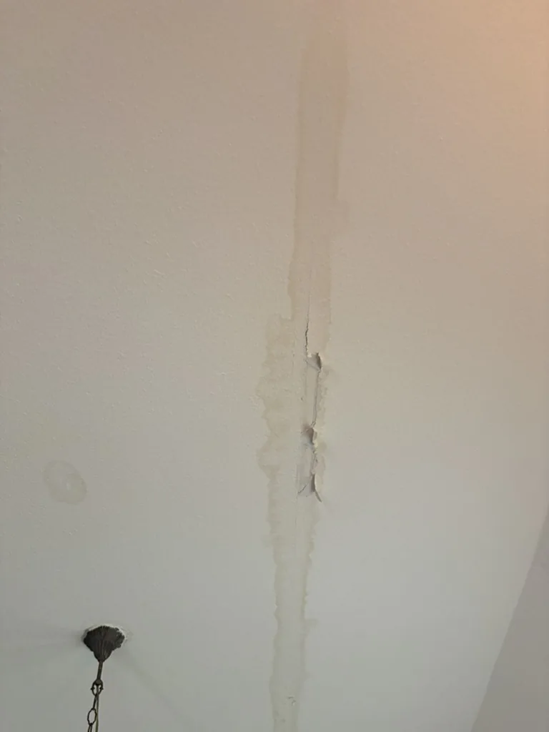 Interior ceiling water stains from roof leaks before replacement, Fair Oaks Ranch TX