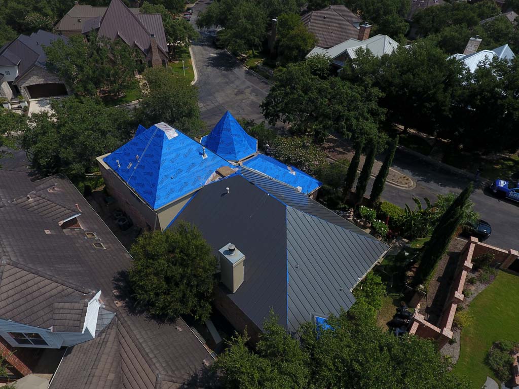Kresta Roofing Residential Metal Roof installation large home drone