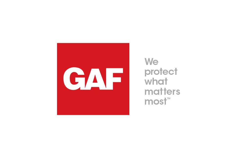 Image of GAF logo, a manufacturer of roofing products